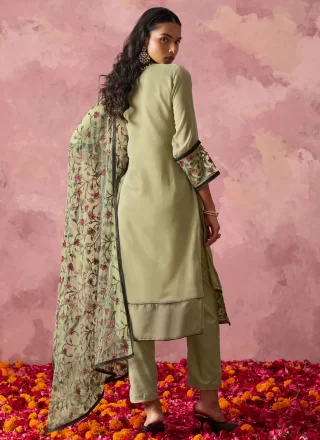 Green Georgette Embroidered Work Readymade Salwar Suit for Ceremonial