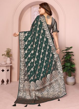 Green Georgette Floral Patch Work Trendy Saree