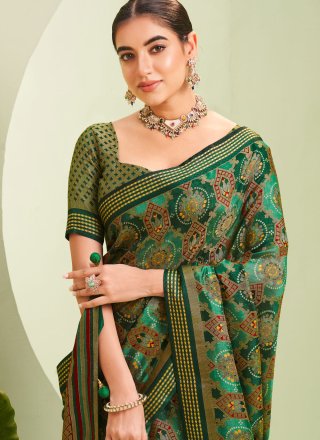 Green Georgette Paisley Print Work Designer Saree for Ceremonial