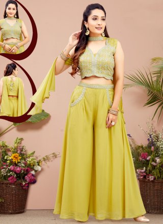 Green Georgette Palazzo Salwar Suit with Embroidered Work for Ceremonial