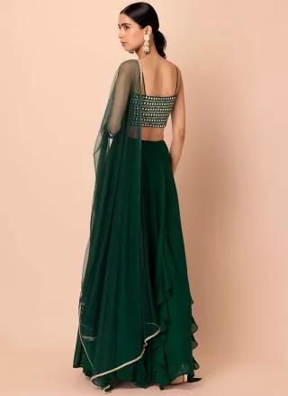 Green Georgette Plain Work Lehenga Choli