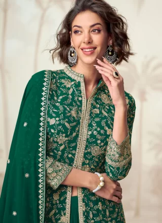 Green Georgette Plain Work Readymade Lehenga Choli