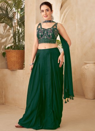 Green Georgette Plain Work Readymade Lehenga Choli for Reception
