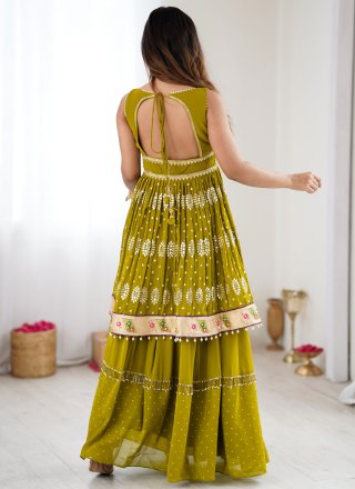 Green Georgette Readymade Lehenga Choli