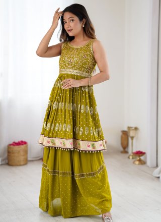 Green Georgette Readymade Lehenga Choli