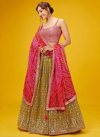 Green Georgette Sequins, Stone and Thread Work Lehenga Choli