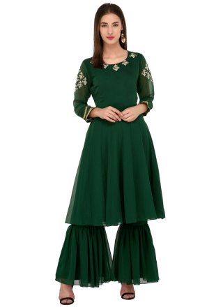 Green Georgette Sharara Set