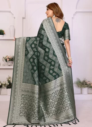 Green Georgette Trendy Saree with Woven Work