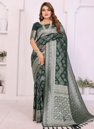 Green Georgette Trendy Saree with Woven Work