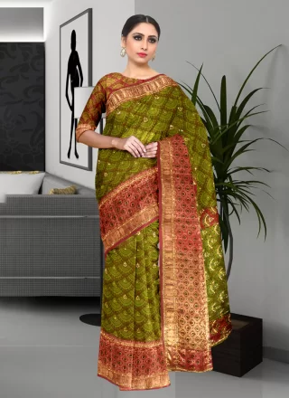 Green Hand Work Jacquard Contemporary Saree