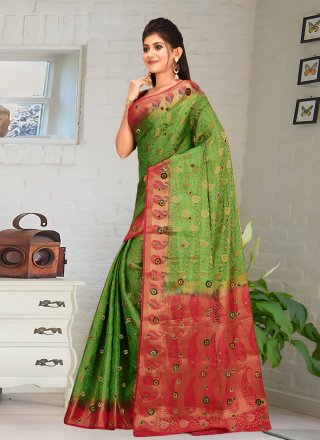 Green Hand Work Kanjivaram Silk Classic Sari