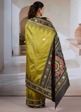 Green Handloom Silk Weaving Work Designer Sari
