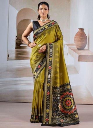 Green Handloom Silk Weaving Work Designer Sari