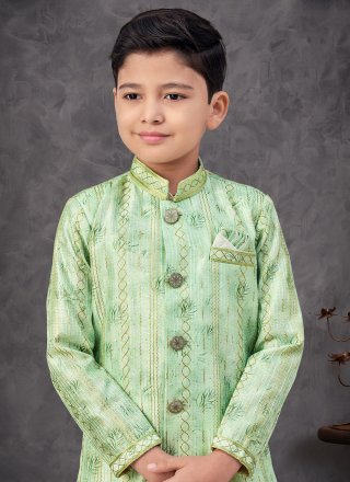 Green Imported Machine Embroidery Work Indo Western for Kid