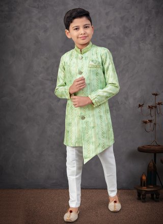 Green Imported Machine Embroidery Work Indo Western for Kid
