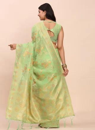 Green Jacquard and Weaving Work Cotton Contemporary Saree