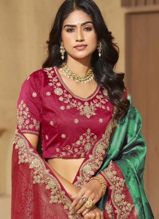 Green Jacquard Cord, Embroidered, Sequins, Weaving and Zari Work Traditional Saree