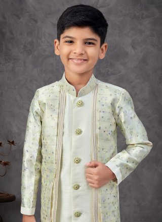 Green Jacquard Machine Embroidery and Sequins Work Indo Western for Festival