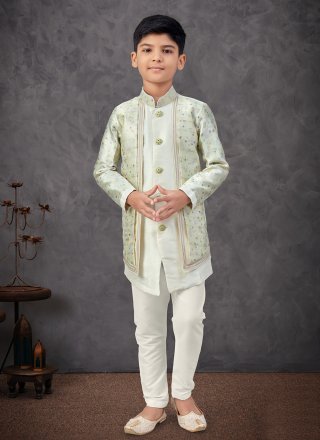 Green Jacquard Machine Embroidery and Sequins Work Indo Western for Festival
