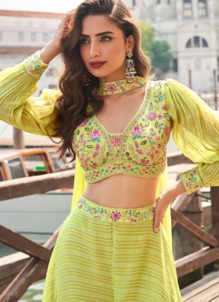 Green Jacquard Silk Embroidered Work Readymade Style
