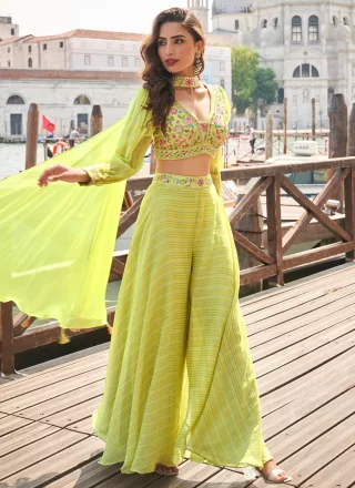 Green Jacquard Silk Embroidered Work Readymade Style