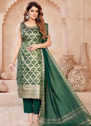 Green Jacquard Work Silk Salwar Suit
