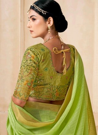 Green Jacquard Work Viscose Contemporary Sari