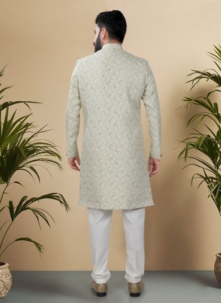 Green Jacquard Woven Work Indo Western