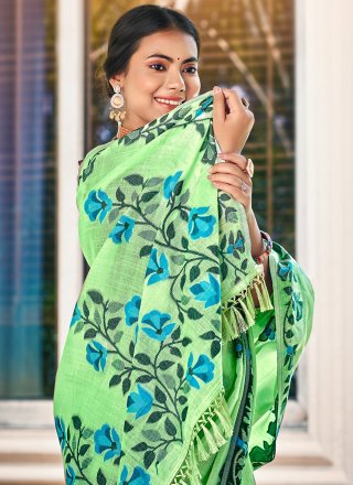Green Kanjivaram Silk Classic Saree with Embroidered and Thread Work