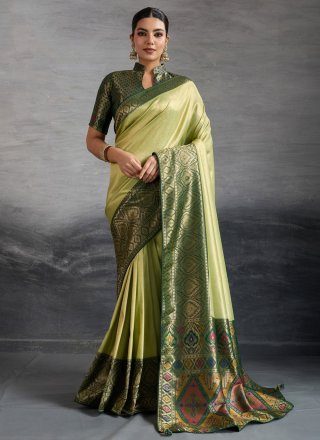 Green Kanjivaram Silk Meenakari, Woven and Zari Work Classic Sari