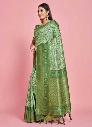 Green Kanjivaram Silk Trendy Saree with Zari Work