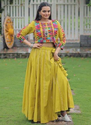 Green Lace Work Silk Readymade Lehenga Choli