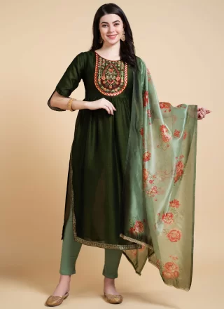 Green Lycra Embroidered Work Salwar Suit