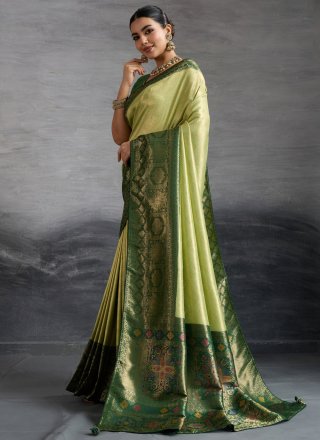 Green Meenakari, Woven and Zari Work Kanjivaram Silk Designer Saree