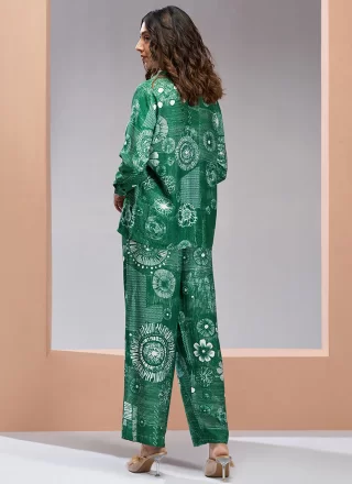 Green Muslin Designer Kurti with Fancy and Print Work
