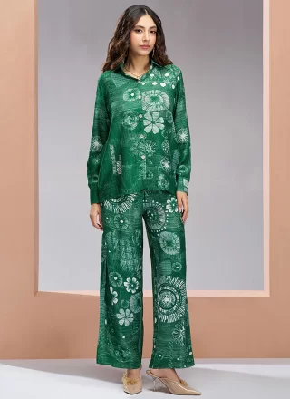 Green Muslin Designer Kurti with Fancy and Print Work
