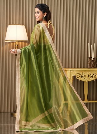 Green Net Classic Saree with Fancy Work