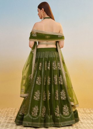 Green Net Embroidered, Sequins, Thread and Zari Work Lehenga Choli