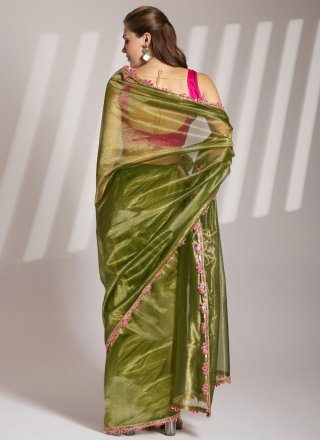 Green Net Patch Border and Lace Work Trendy Saree