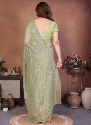 Green Net Traditional Saree with Cord and Embroidered Work