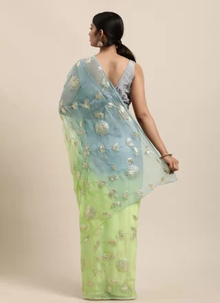 Green Organza Classic Saree with Gota Work for Casual