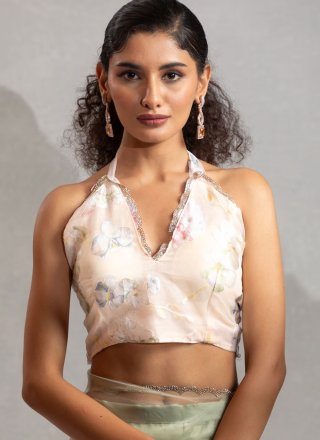 Green Organza Designer Sari with Zircon Work