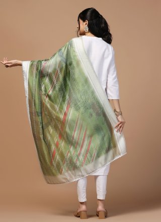 Green Organza Digital Print and Woven Work Dupatta Dupatta for Festival