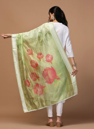 Green Organza Digital Print and Woven Work Dupatta Dupatta for Women