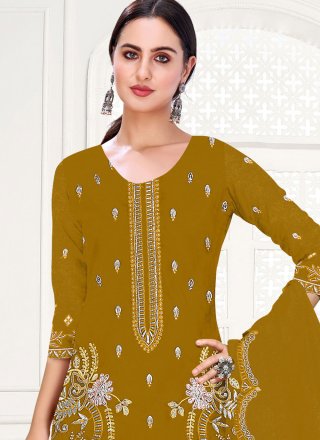 Green Organza Embroidered and Zari Work Pakistani Salwar Suit for Ceremonial