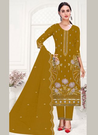 Green Organza Embroidered and Zari Work Pakistani Salwar Suit for Ceremonial
