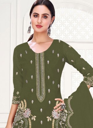 Green Organza Embroidered and Zari Work Pakistani Salwar Suit for Ceremonial