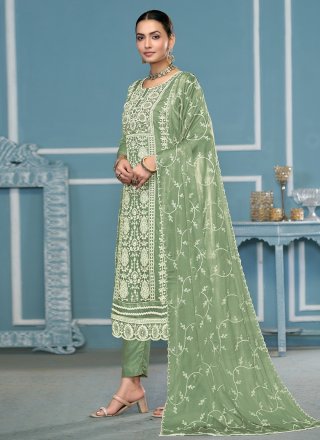 Green Organza Embroidered Work Salwar Suit