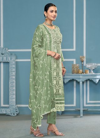 Green Organza Embroidered Work Salwar Suit