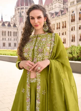 Green Organza Embroidered Work Salwar Suit
